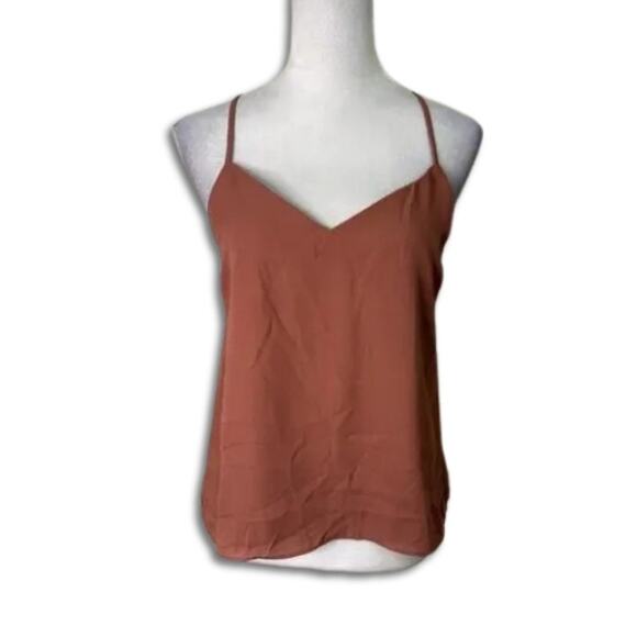 Lush Sleeveless Lace Top Trimmed Back Cami Lightweight Burnt Orange W Small NWT - Picture 2 of 11